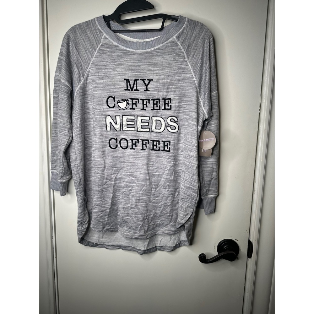 Secret Treasures My Coffee Needs Coffee Pajama Top Gray Space Dye Small 4-6 NWT